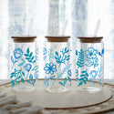 Blue Floral Glass Tumbler