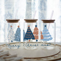 Blue & Brown Christmas Trees Glass Tumbler