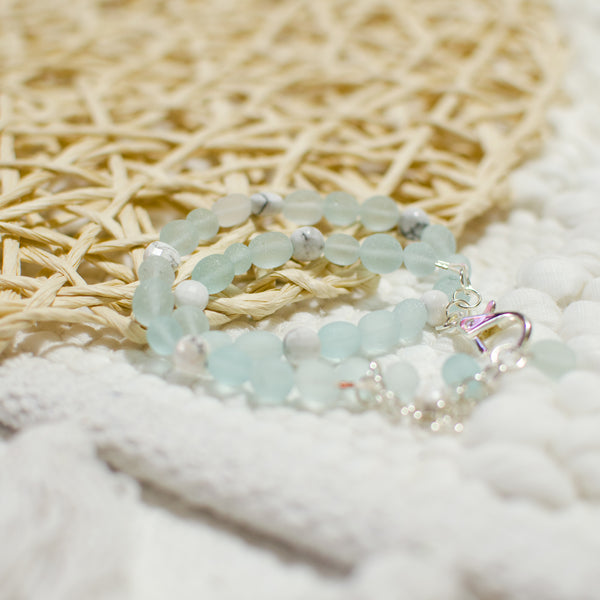 Ocean & White Marble Wrap Bracelet