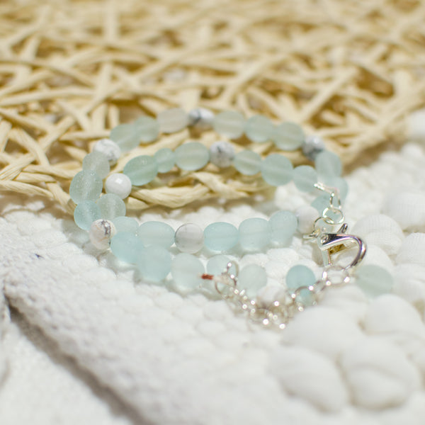 Ocean & White Marble Wrap Bracelet