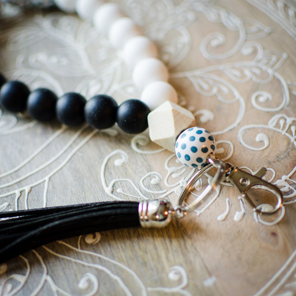 Beaded Wristlet - Black, White, & Teal