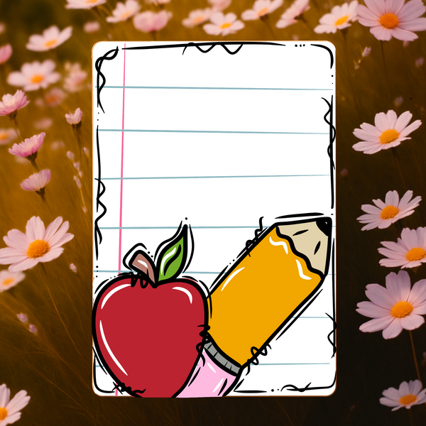 Painted Teacher Clipboard - Apple & Pencil on Notebook Paper