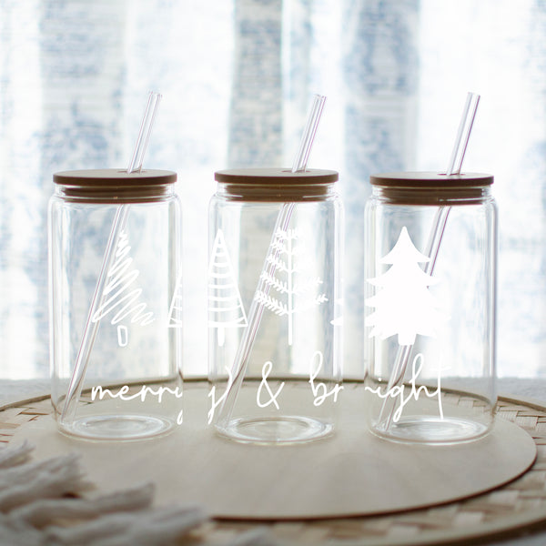 Merry & Bright Trees Glass Tumbler