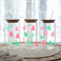 Pink & Green Trees Glass Tumbler