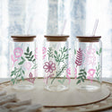 Pink and Green Floral Glass Tumbler