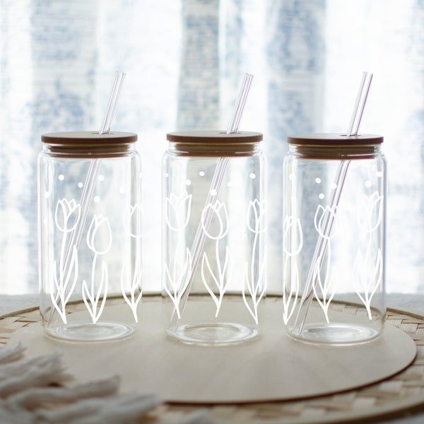 White Tulips Glass Tumbler