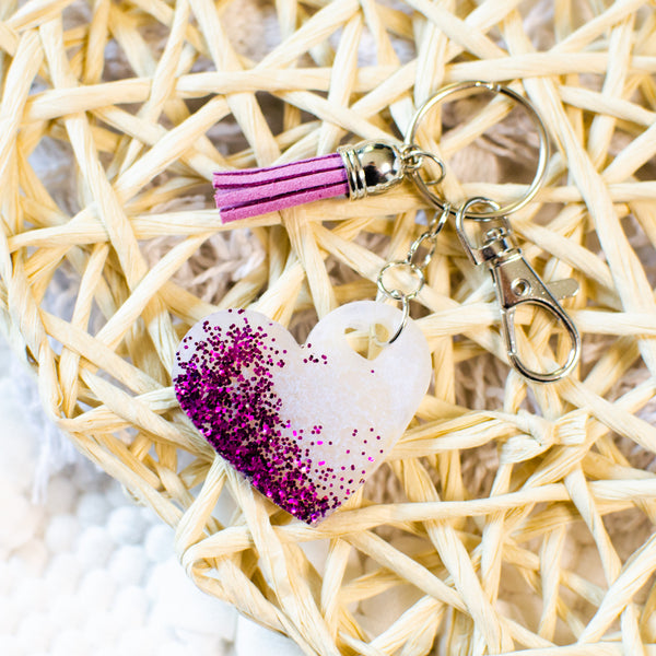 White & Purple Heart Keychain
