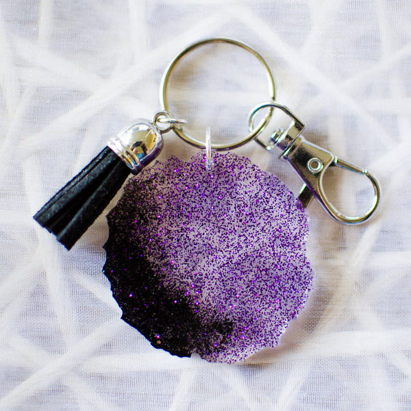 Purple & Black Geode Keychain