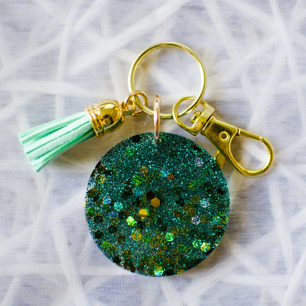 Green & Gold Sparkle Keychain